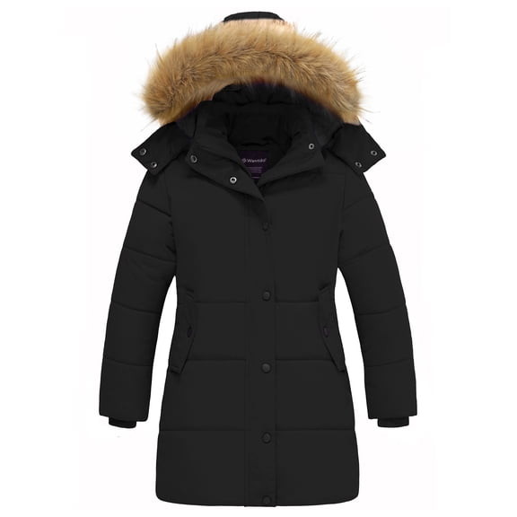 Wantdo Girl's Coat Insulated Winter Coat Puffer Parka Jacket Outerwear Jacket Black 10/12