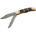 thumbnail image 4 of SANZ 2-Blade Knife – 5" Closed, Damascus Steel Blades, Stag Handle, Brass Bolsters, Leather Sheath, 4 of 7