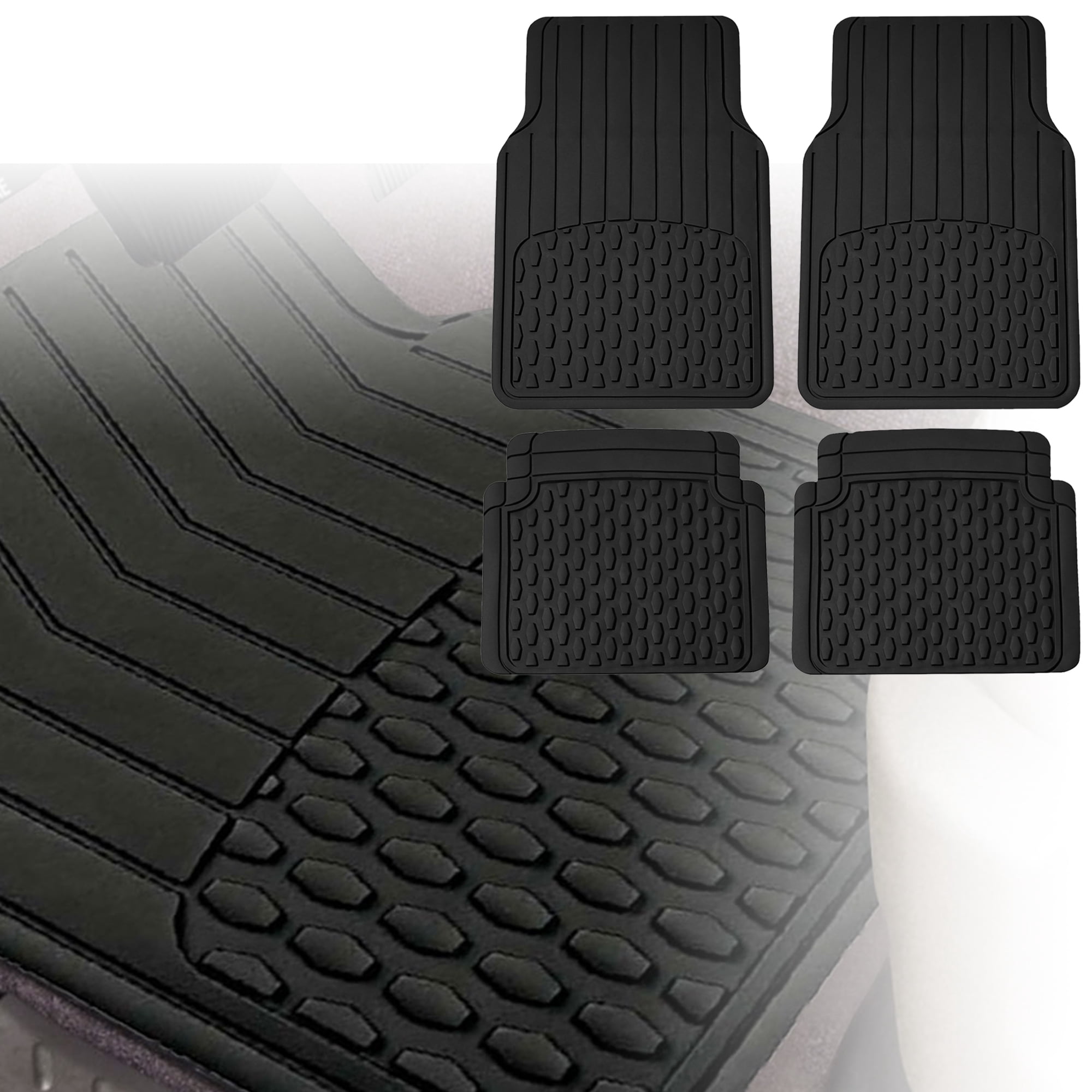 FH Group Universal Fit Trimmable Rubber Car Floor Mats for SUV - Full Set Black