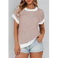 thumbnail image 6 of PRETTYGARDEN Womens Spring Summer Sweaters Casual Round Neck Cap Sleeve Vests Trendy Striped Pullover Knit Tops, 6 of 7