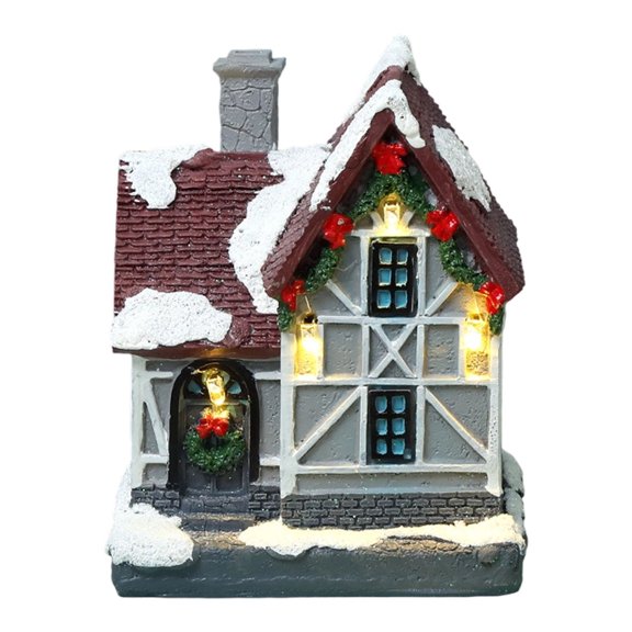 WUJGXI Christmas Village Tabletop With Warm LED Light Resin Ornament For Holiday Display Desktop Centerpiece Decoration