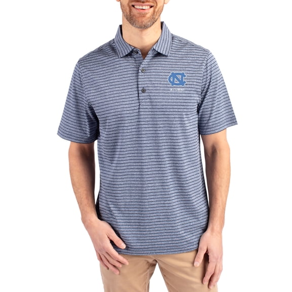Men's Cutter & Buck Heather Navy North Carolina Tar Heels Alumni Forge Eco Double Stripe Stretch Recycled Polo