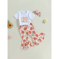 thumbnail image 3 of Wassery Toddle Girls Pants Set Short Sleeves Letters T-Shirt Tops+ Floral Bell-Bottoms Pants + Head Band 2 3 4 Year Girls Summer Birthdy Party Clothes Outfits, 3 of 8