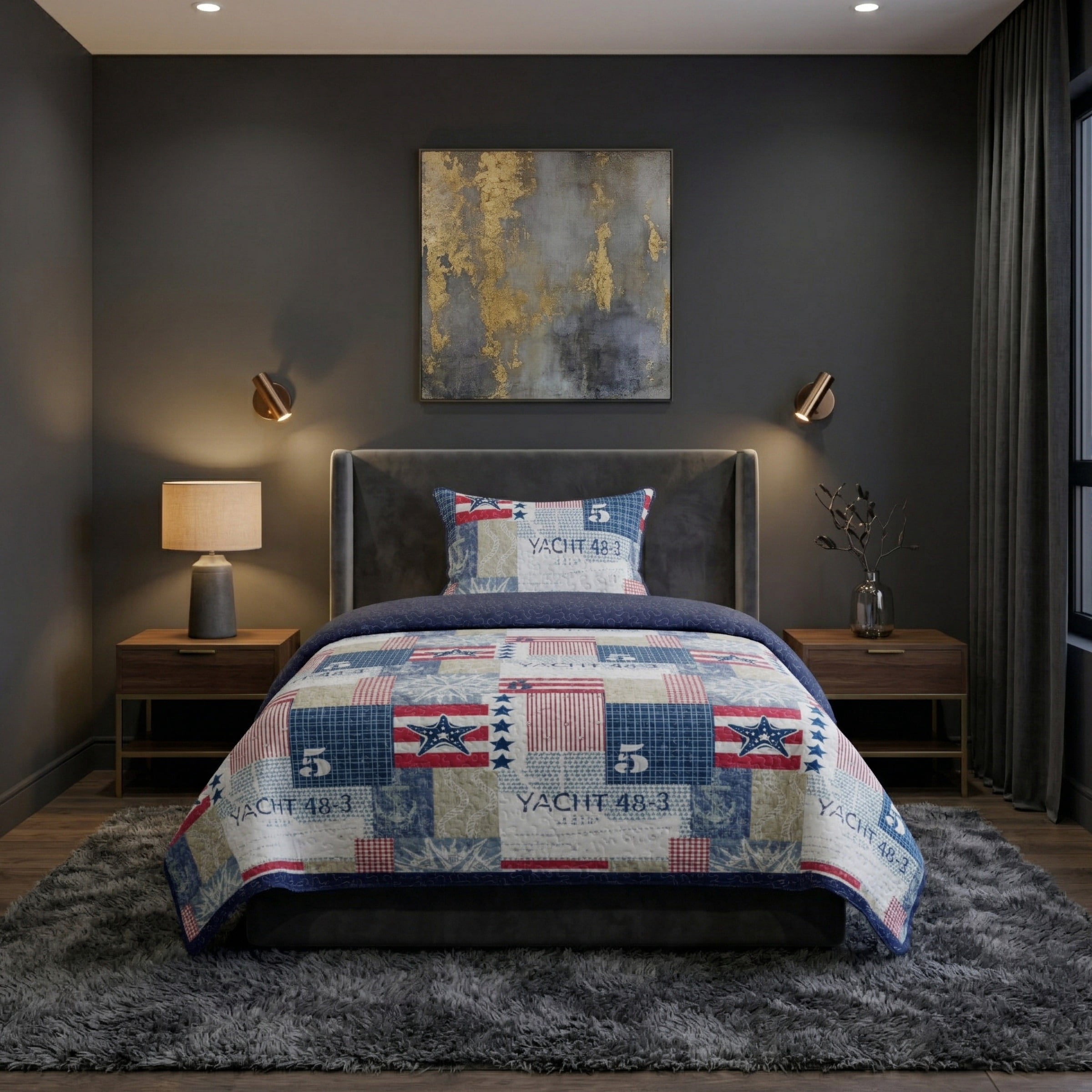 Lavish Home 2-Piece Quilt Set - Twin Patchwork Bedspread and Pillow Sham