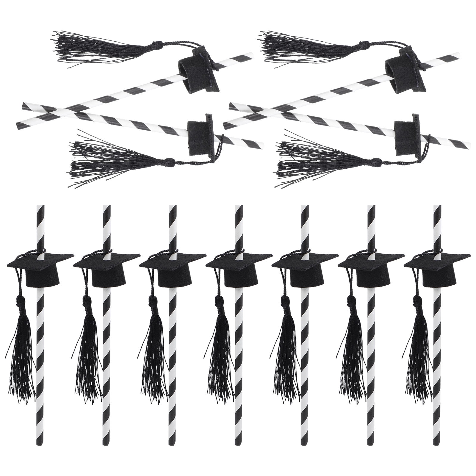 48pcs Graduation Party Drinking Straws with Cap Design, Dessert Table Decor for Graduation Season Celebration and Party Supplies