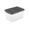 thumbnail image 1 of Sterilite 72 L Bac à loquets, bac de rangement en plastique transparent durable avec couvercle, gris foncé, 1 of 9
