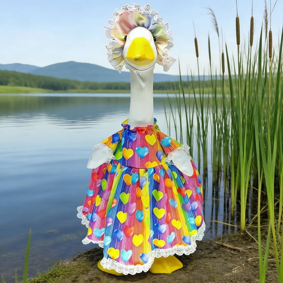 Porch Goose Outfit, Summer Lovely Dots Cute and Fun Porch Goose Clothes Costume for Outdoor Yard Lawn Garden Patio Decor