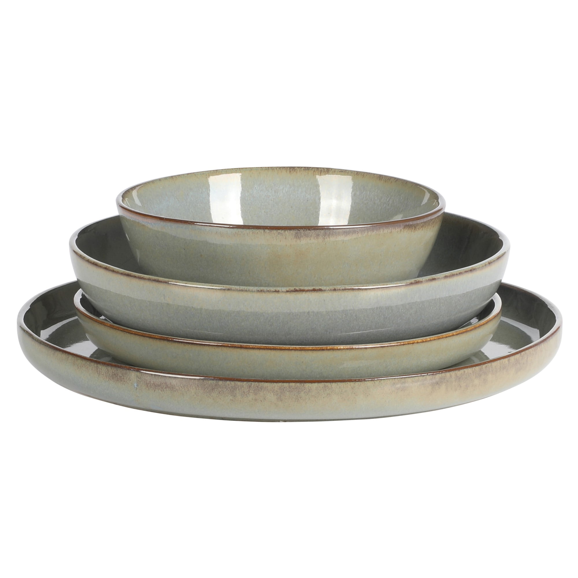 Gibson Elite Berea 16 Piece (Service for 4) Plates and Bowls Stoneware Dinnerware Set -Green
