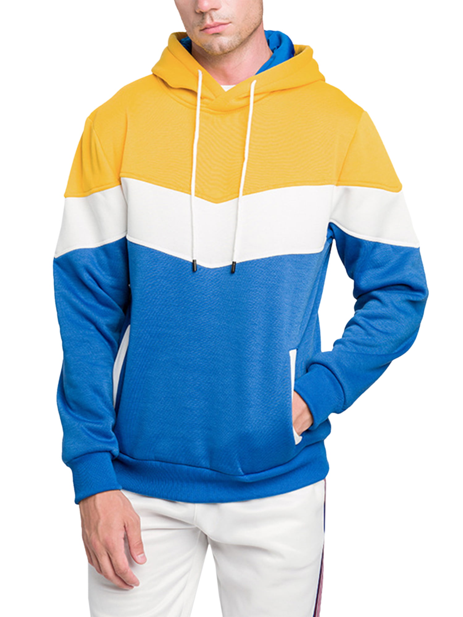 Mens Unisex Fleece Pullover Hoodie Colour Block Hooded Sweatshirts Jacket Jumper 
