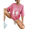 thumbnail image 6 of Seyurigaoka Women Juniors Summer Loose Tops, Leisure Style Sun Moon Print Round Collar Half Sleeve T-shirt Pullover Base Shirt, 6 of 8