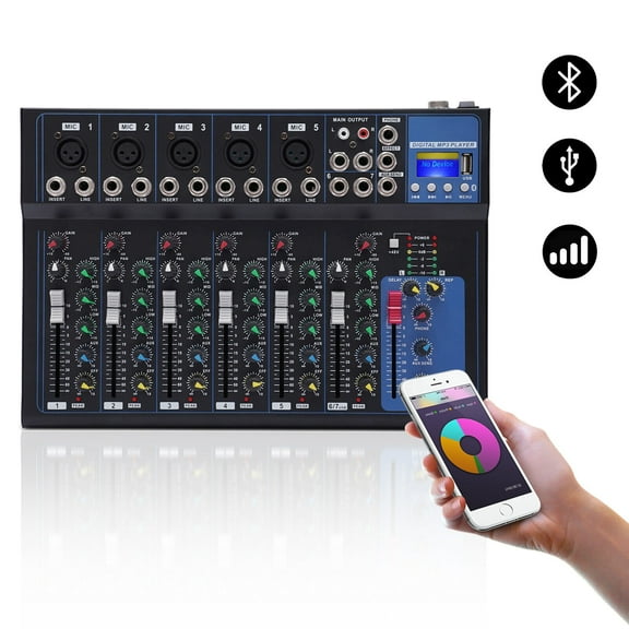 Mixer 7 Channels Studio Audio Mixer DJ Live Sound Mixing Console Bluetooth Mixer