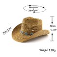 thumbnail image 3 of oqasdz Women Hollow Woven Straw Cowboy Hat Wide Curved Brim Chain Band Decor Breathable Sun Hat for Outdoor Ladies Fashion Headwear, 3 of 7