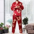 thumbnail image 2 of SWSMCLT Men's Satin Pajama Set 2 Piece Luxury Long Sleeve China Dragon Printed Pjs Soft Button Down Shirt Pants Sleepwear Casual Lounge Set Red X-Small, 2 of 4