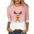 thumbnail image 1 of Women's Round Neck Three Quarter Sleeve Christmas Printed Top, 1 of 1