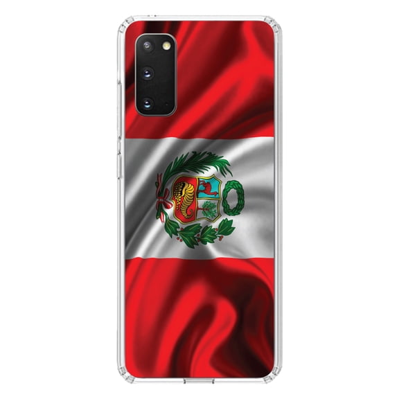 DistinctInk Clear Shockproof Hybrid Case for Galaxy S20 ULTRA / 5G (6.9" Screen) - TPU Bumper, Acrylic Back, Tempered Glass Screen Protector - Peru Waving Flag - Peru