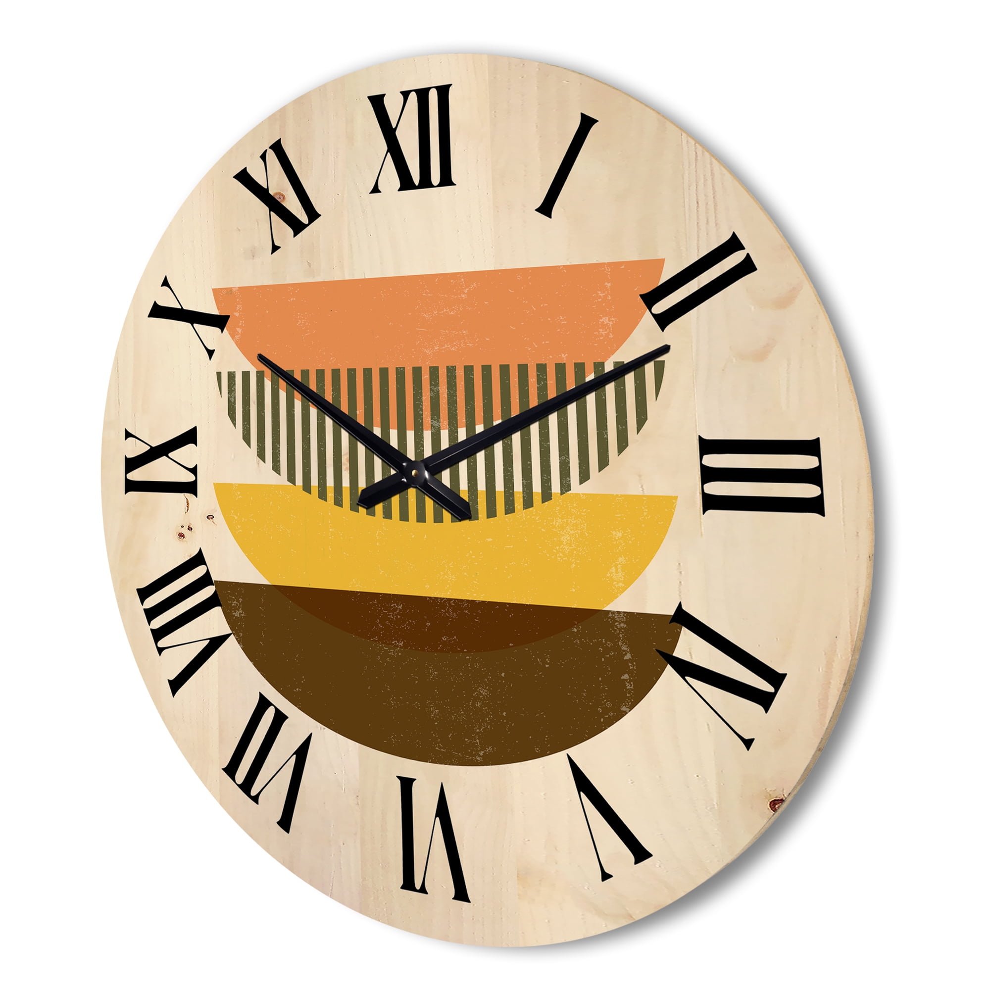 Designart 'Half Moons In Earth Tones Abstract Geometric Art' Modern Wood Wall Clock