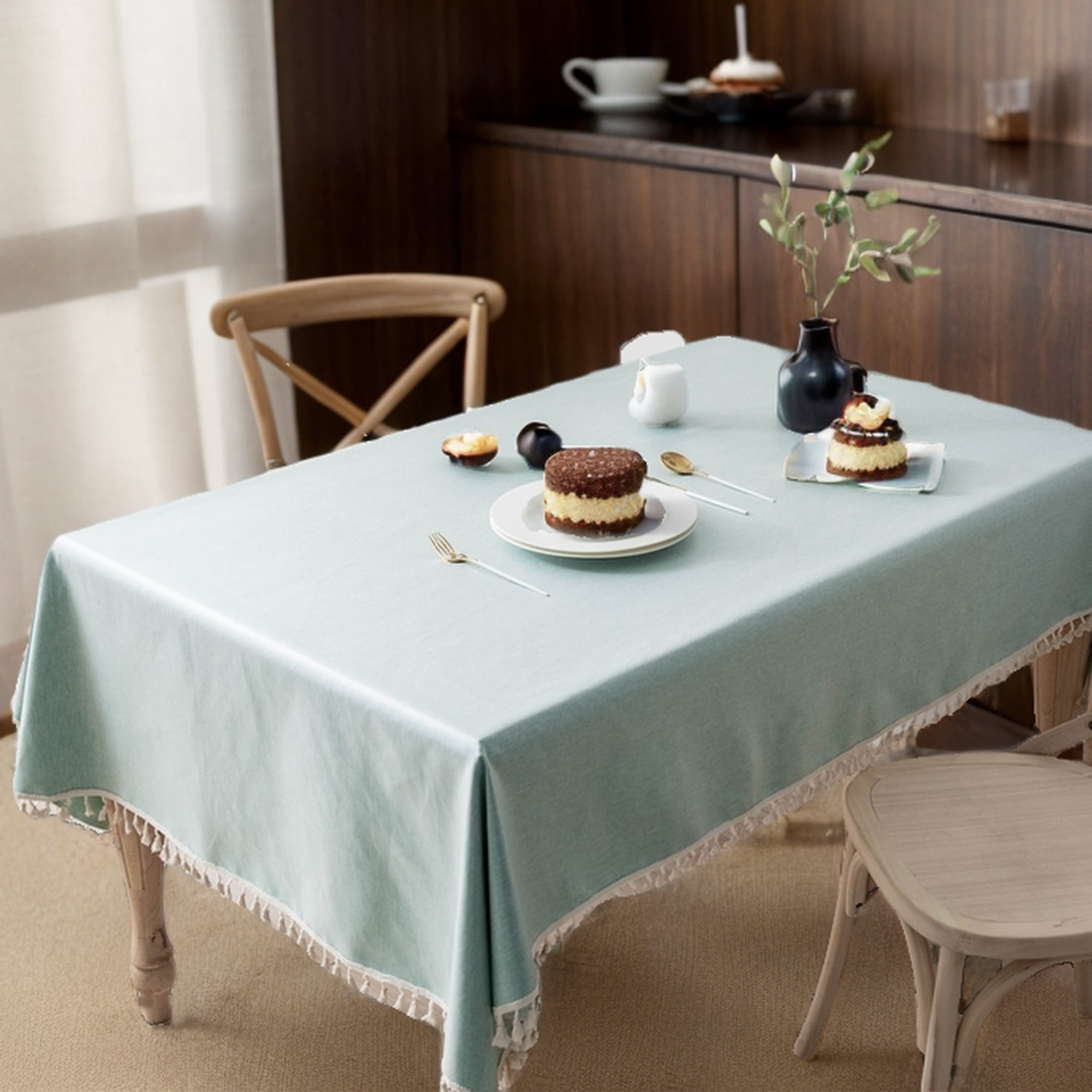 Unique Bargains Wrinkle Free Tablecloths for Holiday Camping Light Green 47.24"x47.24"