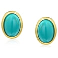 thumbnail image 2 of Bling Jewelry Womens Traditional Turquoise Bezel Set Dome Button Oval Stud Earrings Gold Plated, 2 of 4