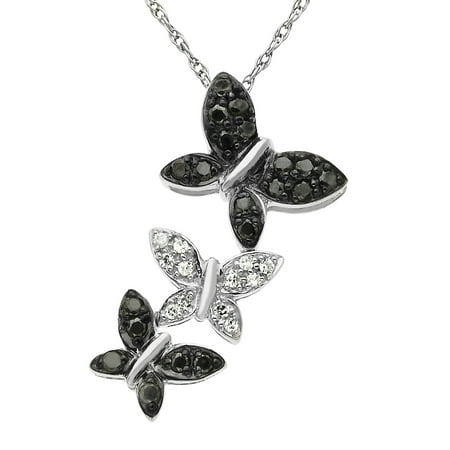 1/5 ct Black & White Diamond Butterfly Pendant Necklace in 14kt White Gold
