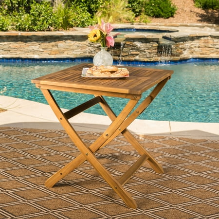 Soft Natural Bristles Floor Tool - Bristle Outdoor Foldable Acacia Wood Bistro Table, Natural Finish