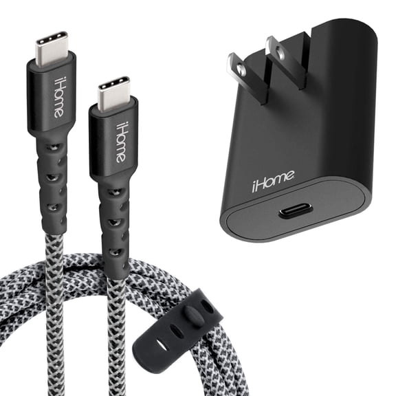 iHome 20W Wall Charger with 6ft USB-C to USB-C Cable Bundle, Fast Charging, Lightweight & Portable