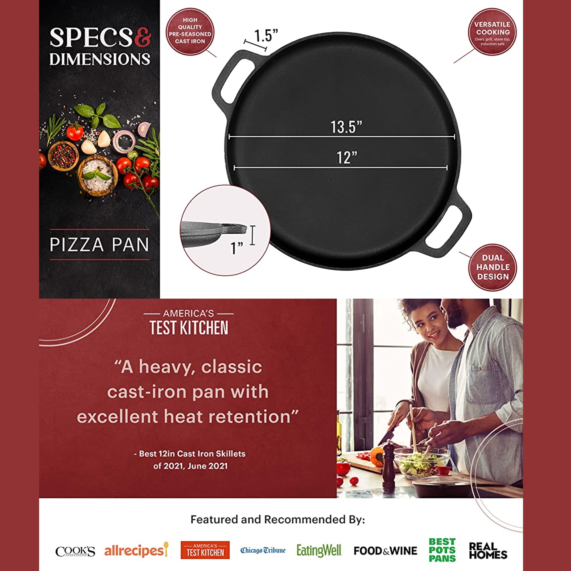 StarBlue 16 Inch Cast Iron Pizza Pan Round Griddle with FREE Silicone  Handles and 30 Recipes Ebook– Pre-Seasoned Comal, Kitchen Essentials for  Lovers