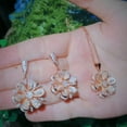 thumbnail image 2 of Elegant 585 Rose Gold CZ Flower Drop Earrings Necklace Jewelry Set for Womens, 2 of 9