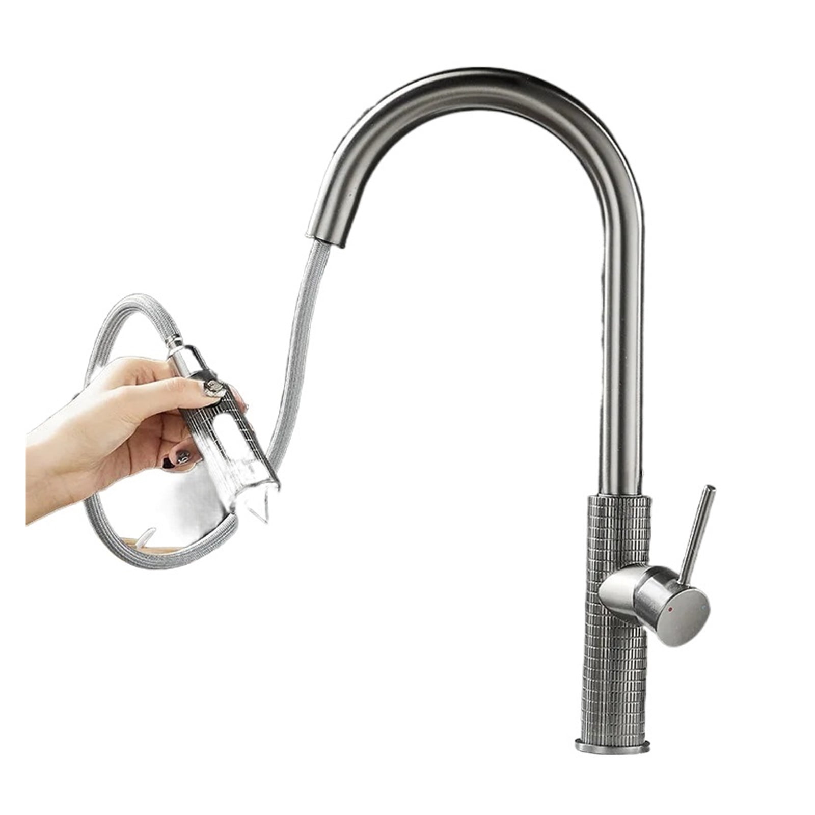 Kitchen Faucet Brass Gunmetal Gray Pull-out Faucet, Jitchen Sink Universal 360 Retractable Hot And Cold Water Sink Faucet