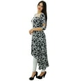 thumbnail image 3 of Bimba Womens Black Asymmetral Dress 3/4 Sleeve Rayon Kurta Printed Designer Kurti, 3 of 6