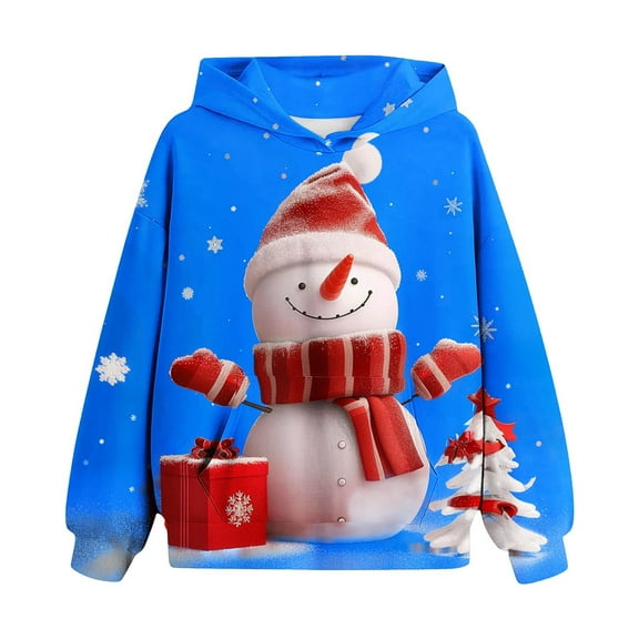 Unisex Kids Solid Cotton Hoodie with Pocket Sweatshirt Christmas Children's Shirt Long Sleeved Pattern T-shirt Printed Round Neck Short Top Boys and Girls Aged Hooded Sweatshirt Blue 5 Years