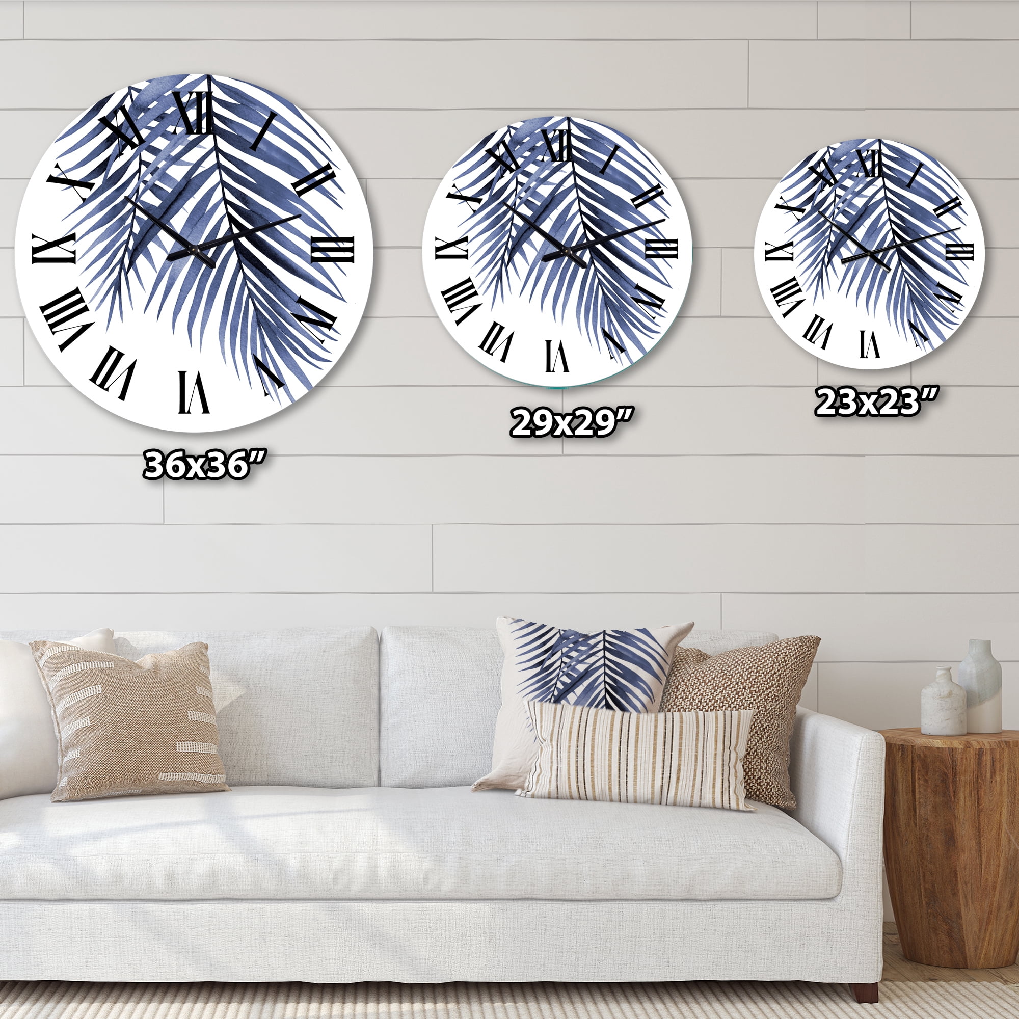 Designart 'Blue Palm Leaves Abstract Tropical Branches' Traditional Wall Clock