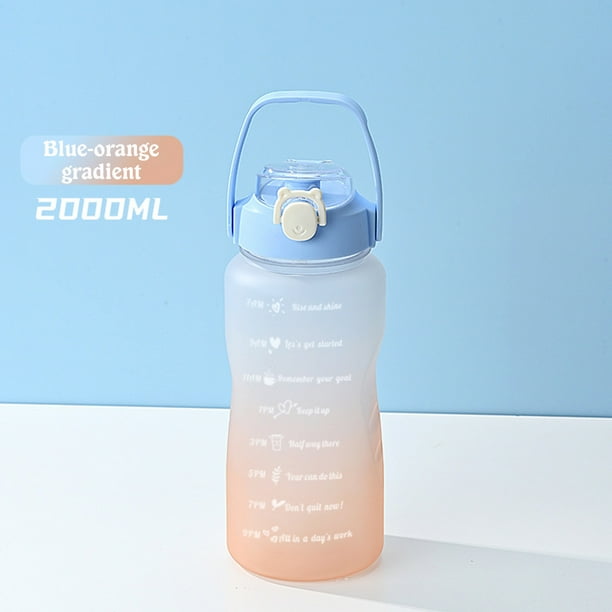 Botella de agua motivacional con marcador de tiempo y pajita | Gran capacidad de 2 l | Tapa abatible antifugas | Boca ancha para hielo y fruta | Plástico Tritan sin BPA para deportes y gimnasio