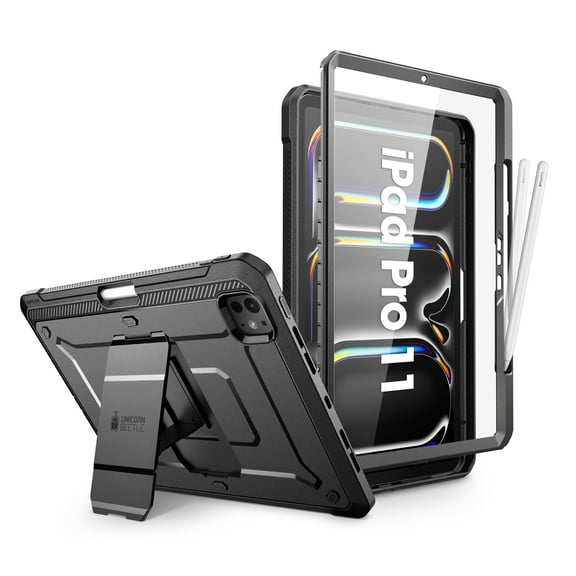 SUPCASE for iPad Pro 11 Inch Case M4 2024 5th Generation with Pencil Holder (Unicorn Beetle Pro), [Built-in Screen Protector & Stand] Full-Body Rugged Cover for iPad Pro 11 Inch M4 2024 5th Gen, Black