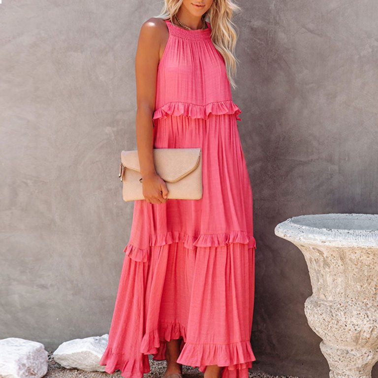 knee length dresses for ladies Midi Cross Back Sleeveless Dress for Tall Women in Shell L / Extra Tall / Shell main image 0