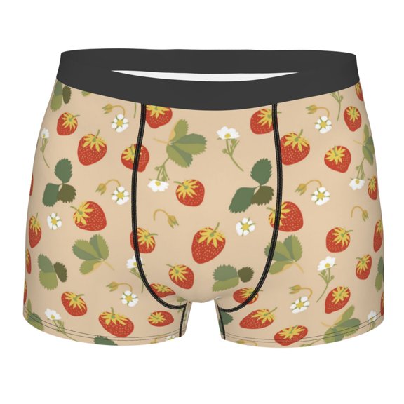 Balery Floral Strawberr Men's Boxer Briefs, Soft and Breathable Cotton Underwear with nylon Waistband-Large
