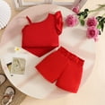 thumbnail image 4 of Rhuody Ensembles Fille Sans Manches Col Rond Été Gilet Floral T-Shirt Hauts Shorts Ensembles Tenue Décontractée 18-24 Mois Rouge, 4 of 4