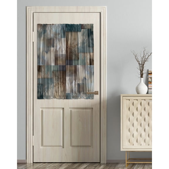 Blue Brown Geometric Blackout Curtains, French Door Curtains for Door Window, Modern Ombre Abstract Art Privacy Drapery for Patio/Sidelight Doors, 1 Panel with Tieback, 54 x 40 Inches