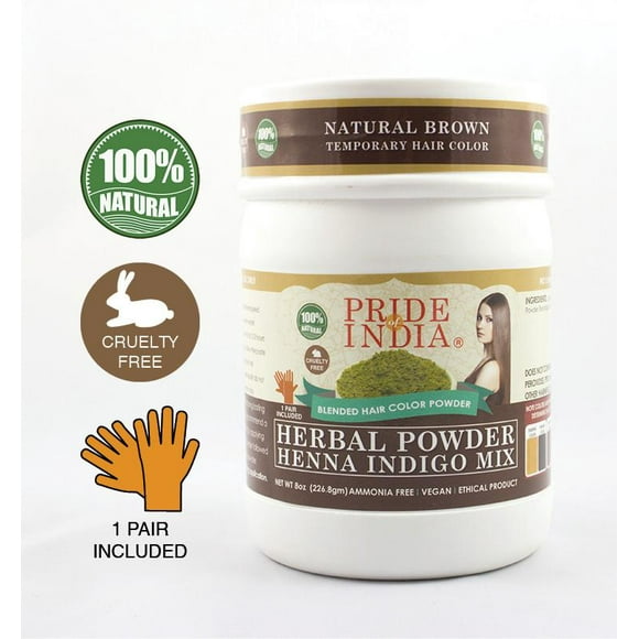 Pride Of India - Herbal Henna & Indigo Mix Hair Color Dust - Natural Brown, Half Pound (227 grams)