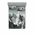 thumbnail image 2 of Ambesonne Black and White Fitted Sheet & Pillow Sham Set, Mountain Peaks, Twin, Black White Grey, 2 of 3