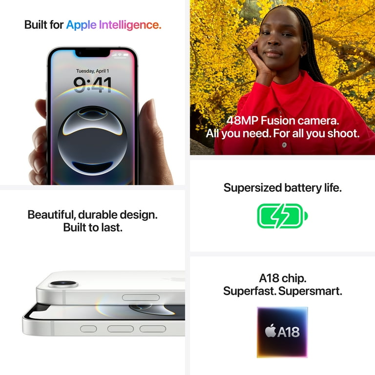 Total Wireless Apple iPhone 16e, 128GB, White - Prepaid Smartphone