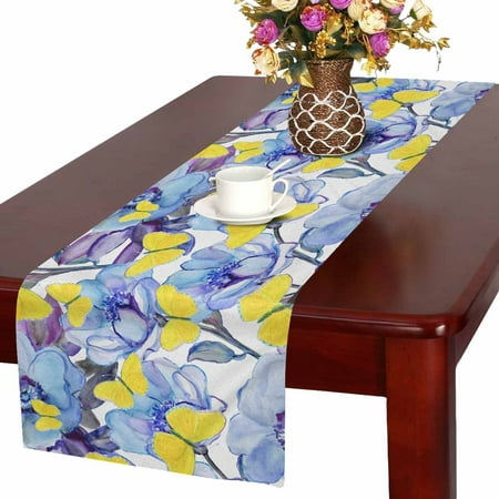 

MKHERT Watercolor Floral Table Runner Yellow Butterfly Table Cloth Runner for Wedding Party Banquet Decoration 16x72 inch