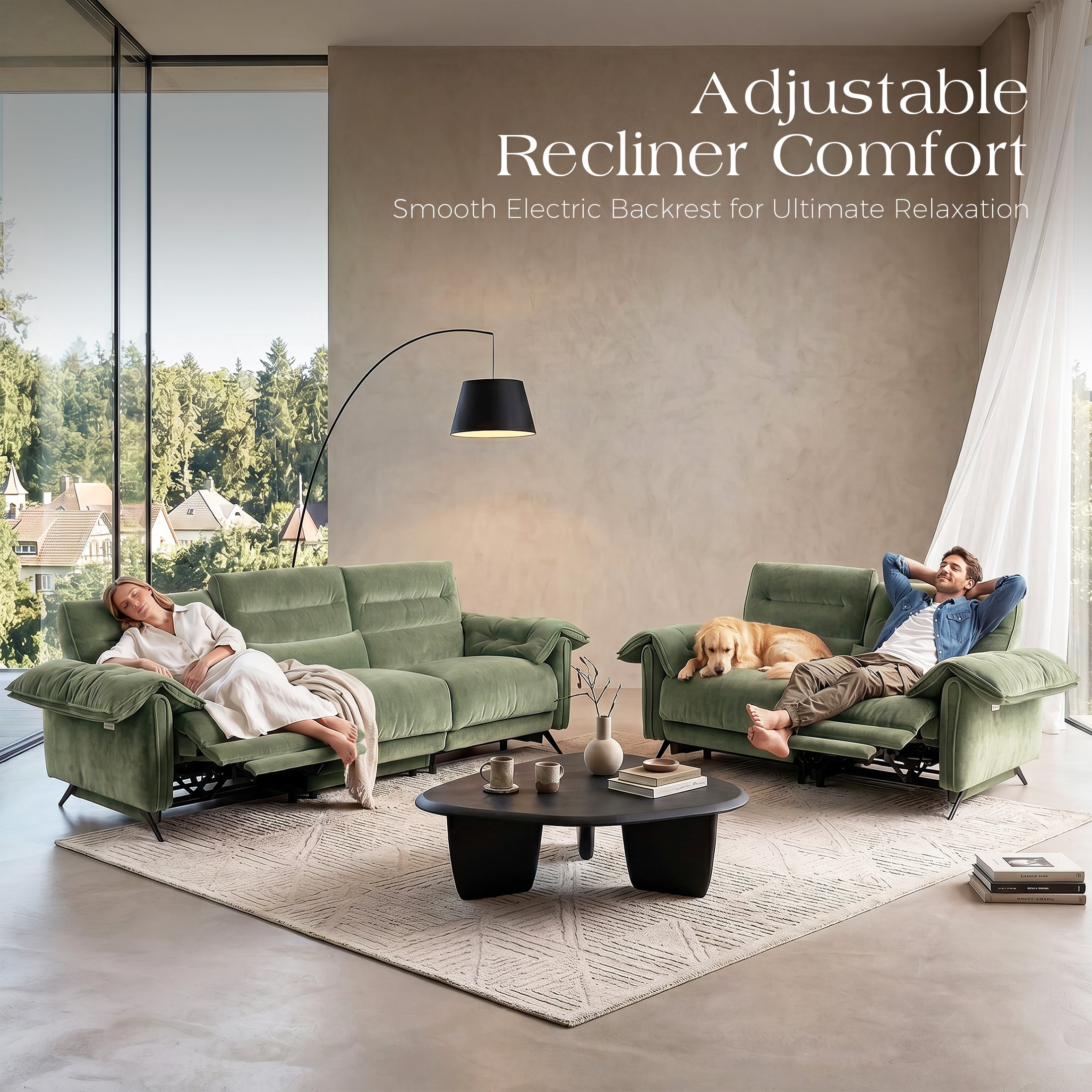 Aenkyo 2-Piece Power Reclining Sofa Set with USB Ports, Loveseat and Sofa, Green