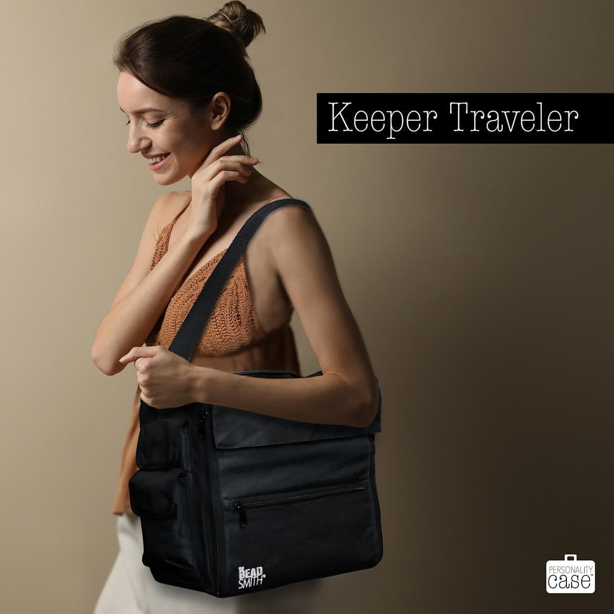 The Beadsmith Keeper Traveler - 13" x 7.5" x 11.5" - Includes 6 Organizer Boxes, - Zip Front Tote Bag with Carrying Handle & Removable Adjustable Strap - Portable Storage System for Beads & Supplies