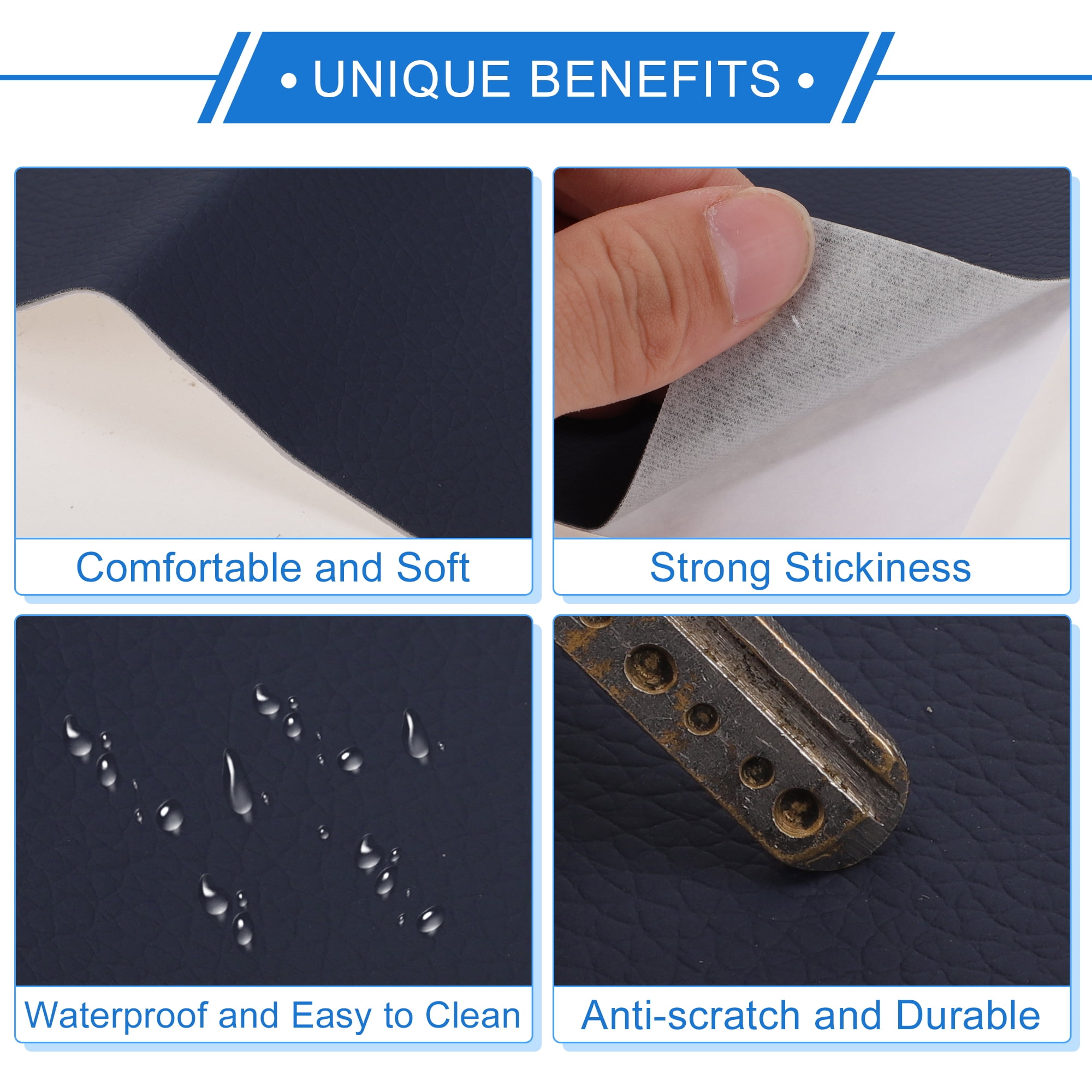 Unique Bargains Self Adhesive Leather Repair Patch Leather Repair Tape for Automotive Car Seat Sofa Couches Chair Interior Trim Dark Blue 40" x 16"