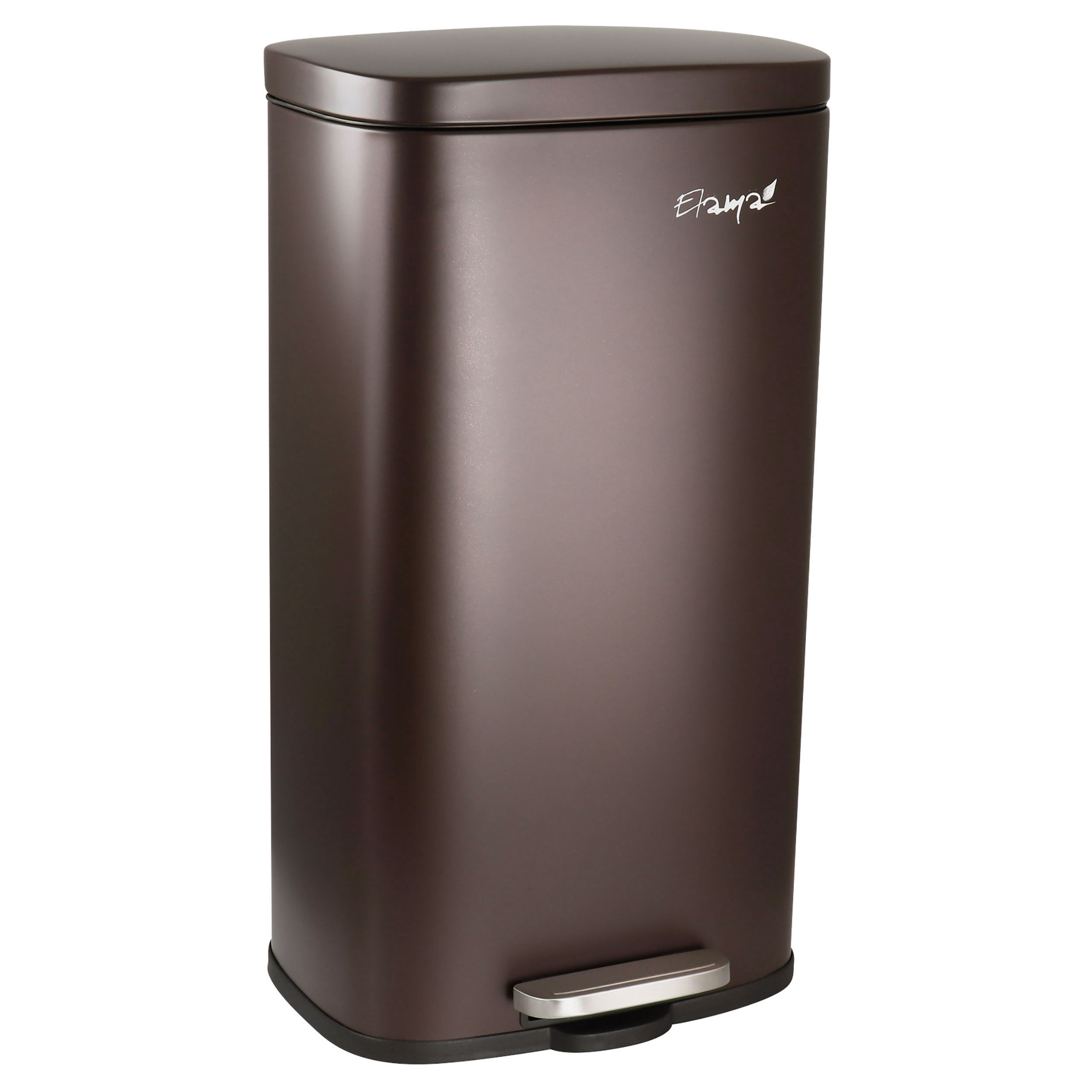 Elama 3 Piece 30 Liter and 5 Liter Stainless Steel Step Trash Bin Combo Set with Slow Close Mechanism in Matte Bronze