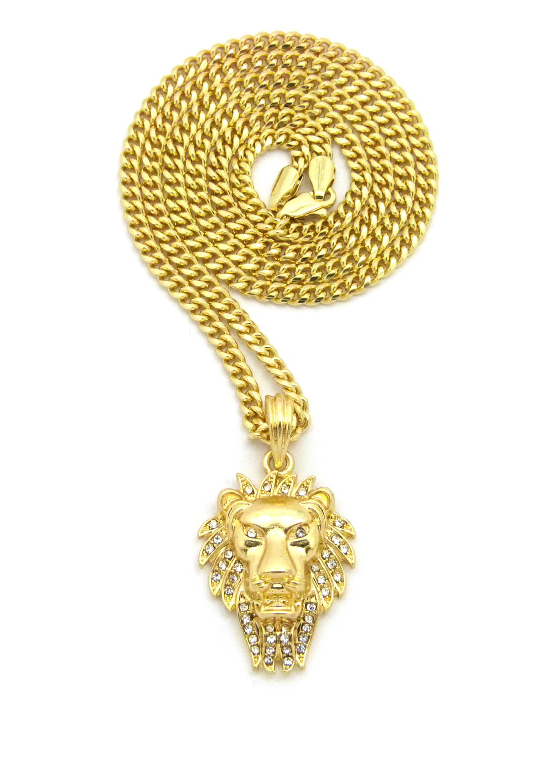 Hot Sale Mens Gold Plated  Samll Lion Head Pendant Necklace 3MM 24" BOX CHAIN 