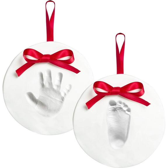 2-Pack DIY No Mess Hanging Ornament Kit, Baby Hand and Footprint Keepsake, Classic Nursery Decor, Ideal Gender Neutral Gift, Baby's First Christmas, Clay