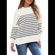 thumbnail image 2 of Suéteres de Murciélago Extragrandes para Mujer, Conjuntos de Otoño 2025, Suéteres de Cuello Redondo de Punto con Abertura Lateral, Tops de Moda. Rayas Blancas XL, 2 of 8
