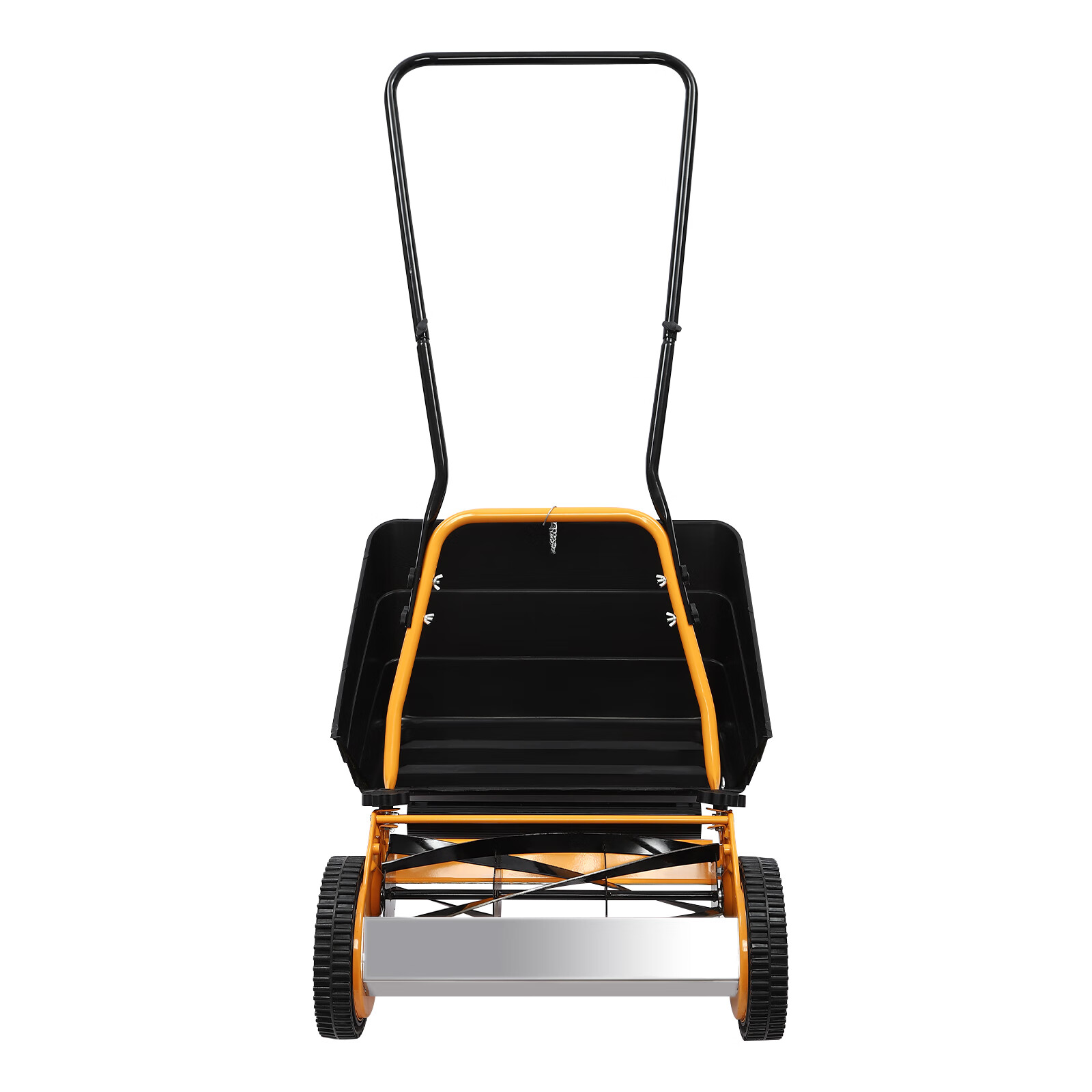 Aiqidi 16 inch Push Lawn Mower Adjustable Height Manual Push Reel Lawn Sweeper with 4 Blades Collection Bag for Yards Sidewalks Orange