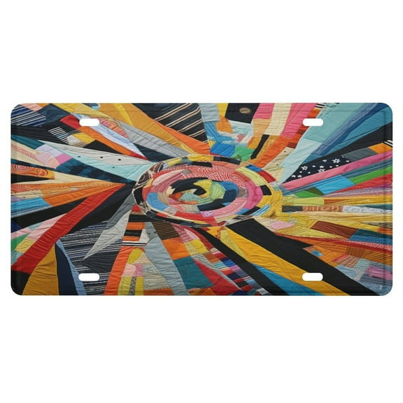 License Plate Covers Colorful Quilt Strips Novelty Auto Car Tag Vanity Gift Geometry Abstract Art Custom Personalized Front License Plates Aluminum Metal License Plate Cover for Women Men 6x12 Inch